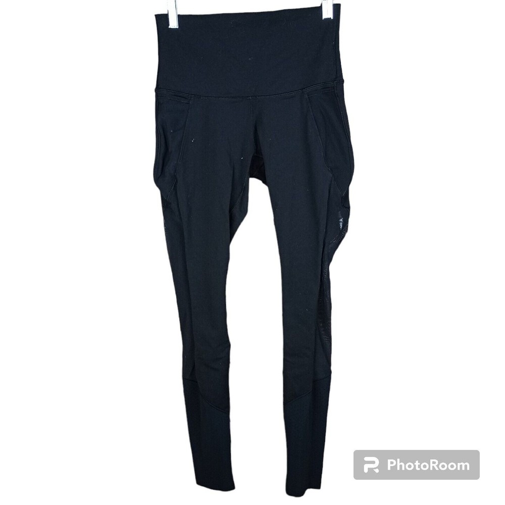 Lululemon Train Times Womens Black Vented Mesh Side Full Leggings Pockets Size 4